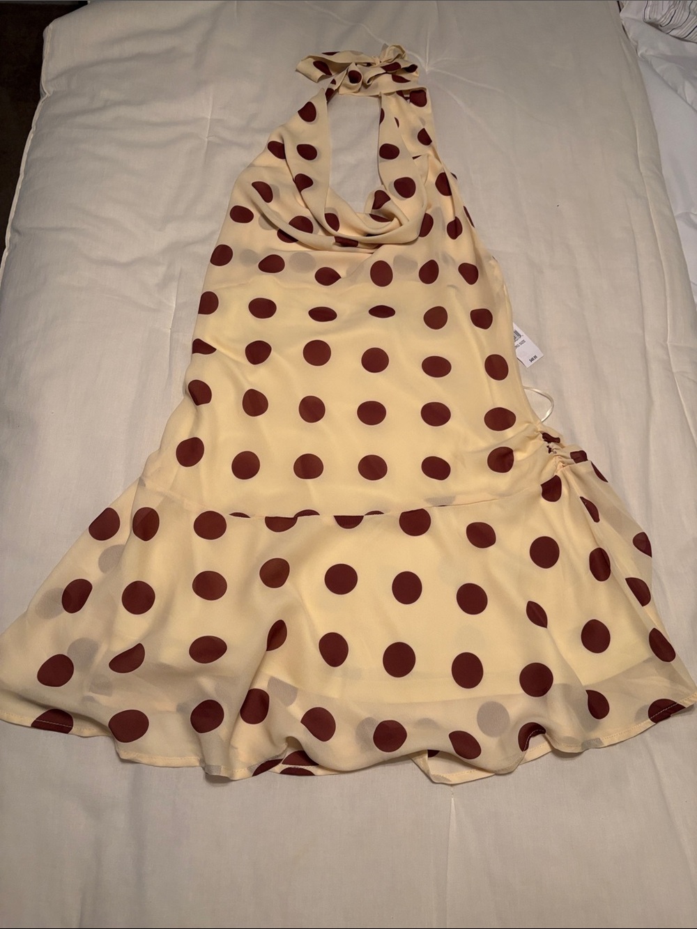 Beverly & Beck Cream Polka Dot Dress L Pretty Woman Homecoming NWT Large